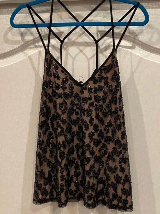 Tops - Express sequin tank top black/ tan size S